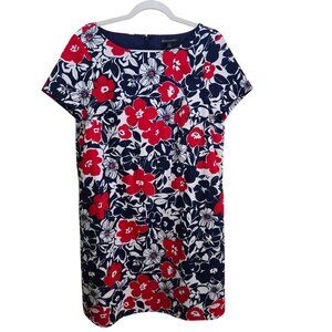 Brooks Brothers 2022 Red White Blue Floral Boat Neck Shift Dress Pockets Size 12